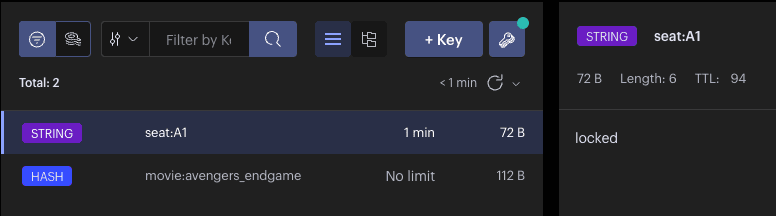 Redis Key seat:A1 represents the lock.